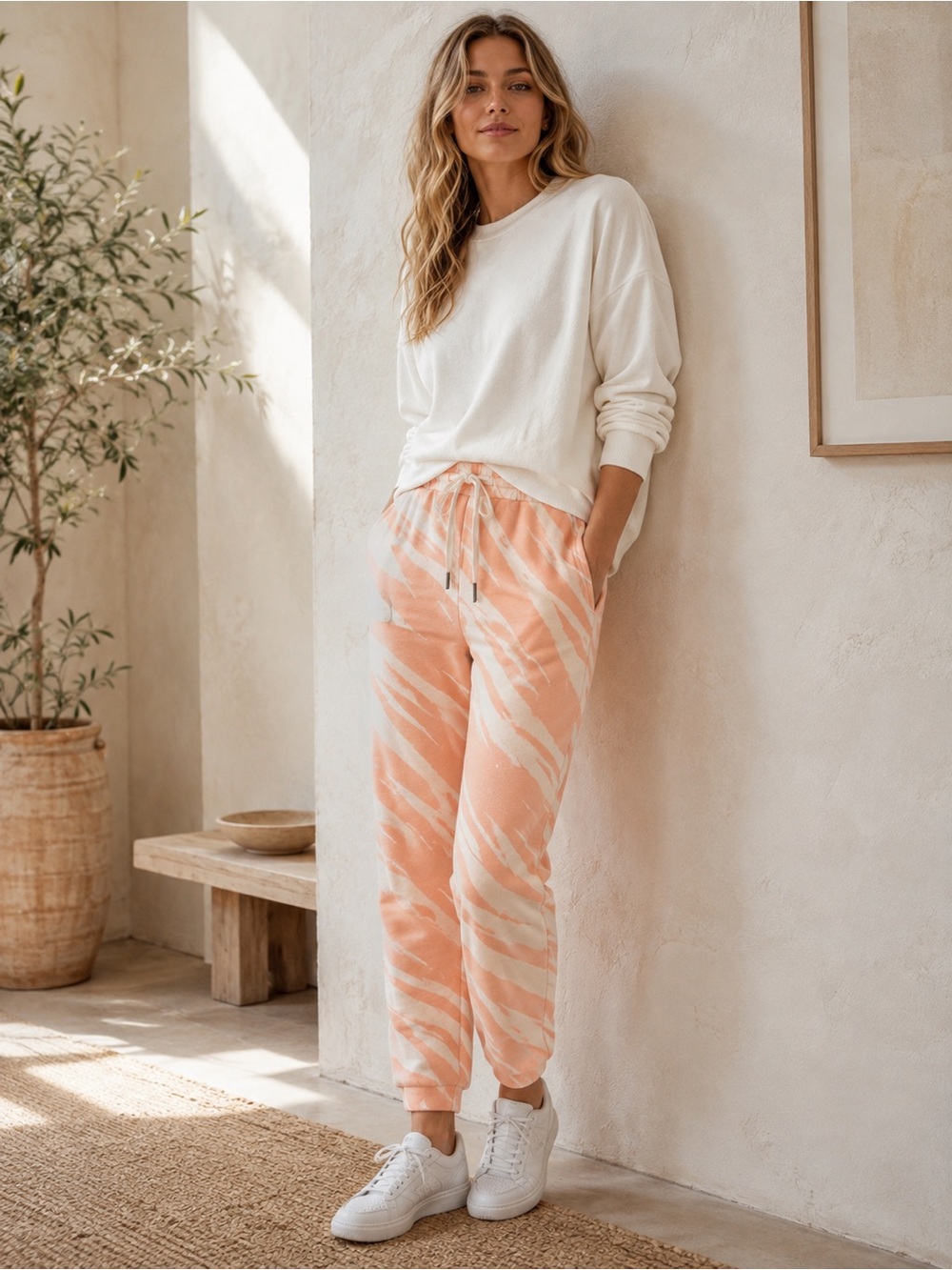 Sweaty Betty Essential Pocket Joggers Peach Zebra Print Cotton Pants XS